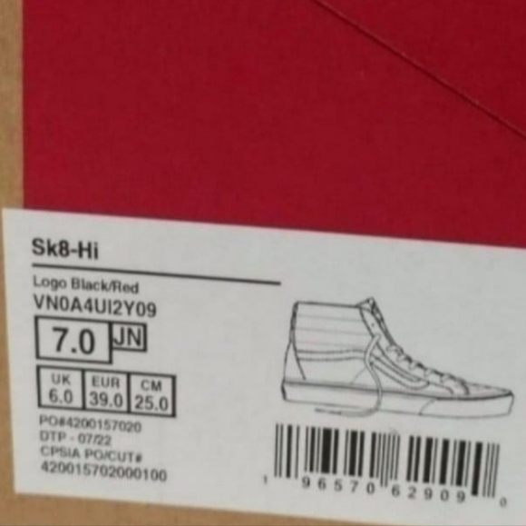 VANS Off The Wall Sk8-Hi Checkered black red Sneaker, Youth 7Y / Women's 8.5 - Picture 6 of 11